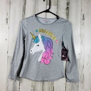 3/$15 New dream star girls gray unicorn long sleeve shirt size medium 10-12